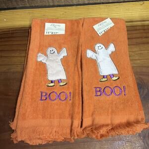 Set Of 4 Orange Halloween Towels Ghost Boo JCPenney 11x17 New